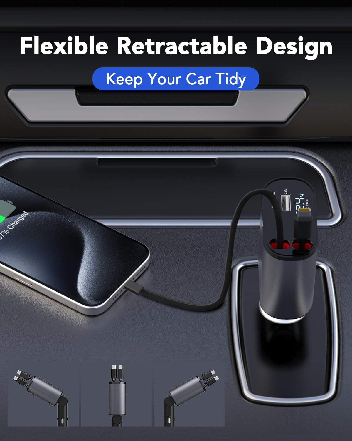 4-In-1 Retractable Car Charger-120W