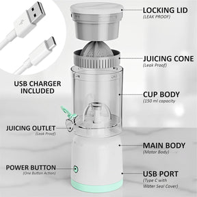 Rechargeable Citrus Juicer 45W : Portable, Type-C Charging